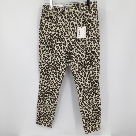 Frame Ali Ultra high rise skinny crop leopard print jeans cigarette new 27 - Picture 3 of 13